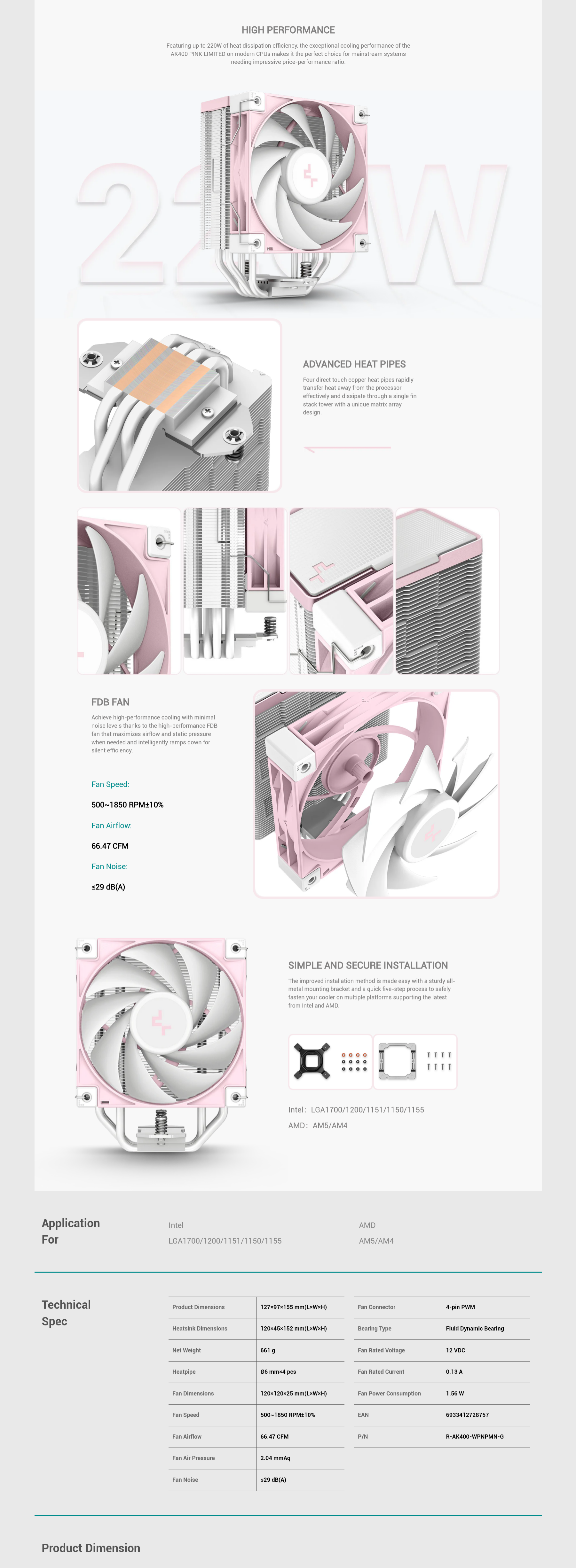 A large marketing image providing additional information about the product DeepCool AK400 CPU Cooler - Pink - Additional alt info not provided